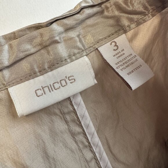Chicos Womens Crinkled Metallic Jacket Button Up Jacket Size 3 XL Tan Coat Top - Picture 4 of 8